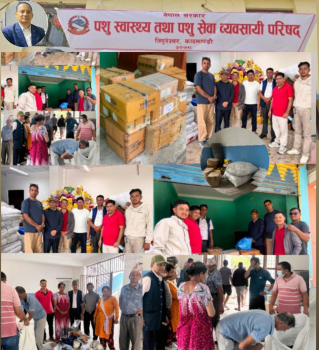 बाढी प्रभावित क्षेत्रमा पशु औषधि र राहत सामग्री लिएर पुग्यो पशु स्वास्थ्य तथा पशु व्यवसायी परिषद्को टोली
